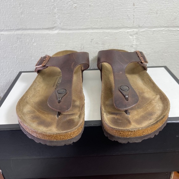 Birkenstock Gizeh Thong Sandals Brown Leather Buckle Slip On Womens 42 EU/11 US